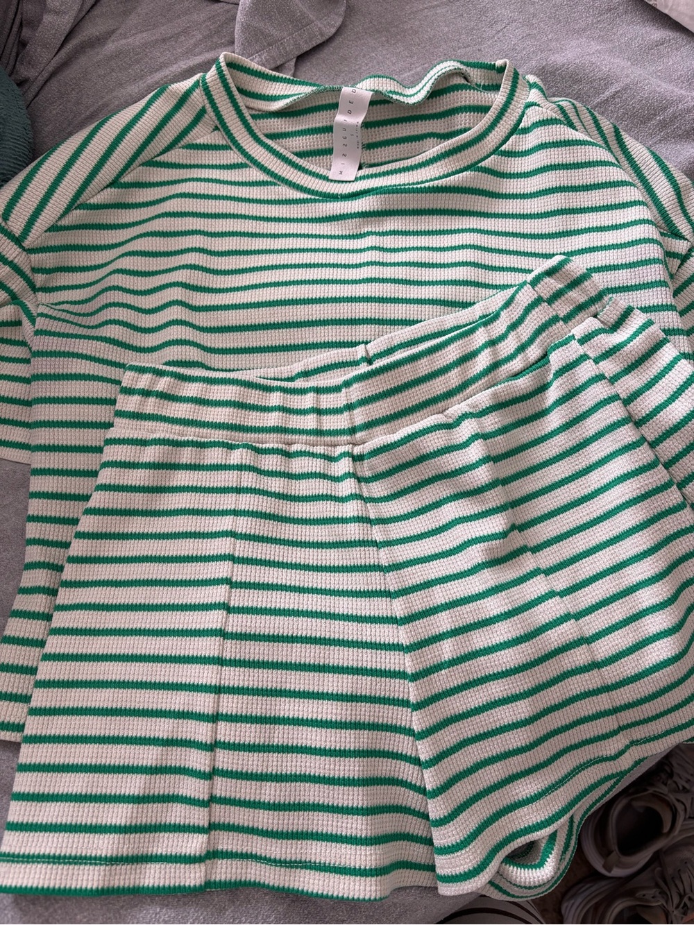 Missguided Green and White Ribbed Striped Knit Top